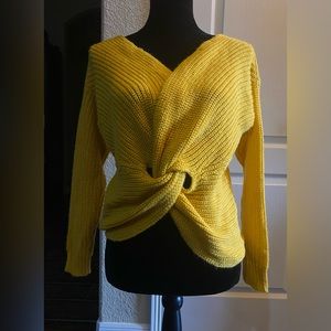 Runway 7- Yellow V-Neck Knotted Knit Sweater